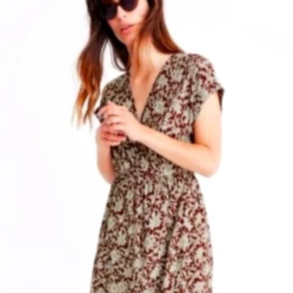 Madewell Burgundy and Cream Wrap Style Dress